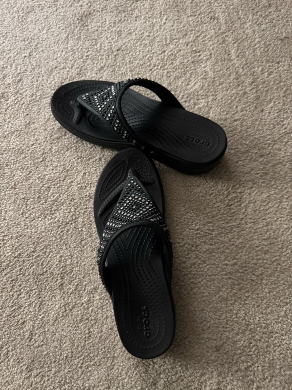 CROCS Black Rhinestone Wedge Sandals